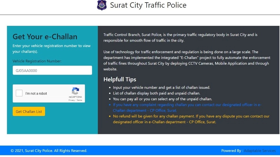 Surat City Traffic Police Website